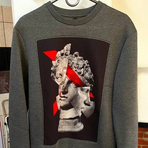 NEIL BARRETT Mens Greek Statue Print Gray Long Sleeve Sweatshirt RARE MEDIUM